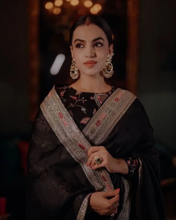 Black Georgette Saree with Sequin and Zari Work, view 3