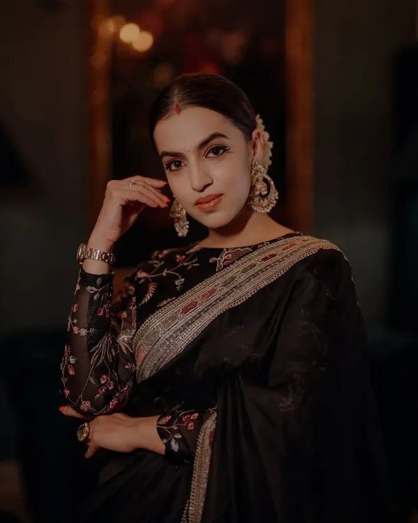 Black Georgette Saree with Sequin and Zari Work, view 5