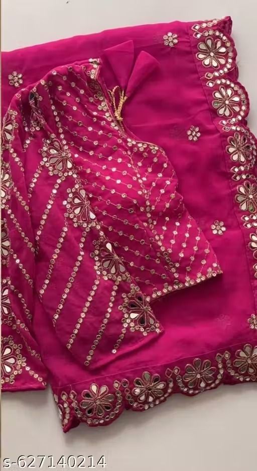 Rani Pink Georgette Saree with Mirror and Sequin Work, view 5