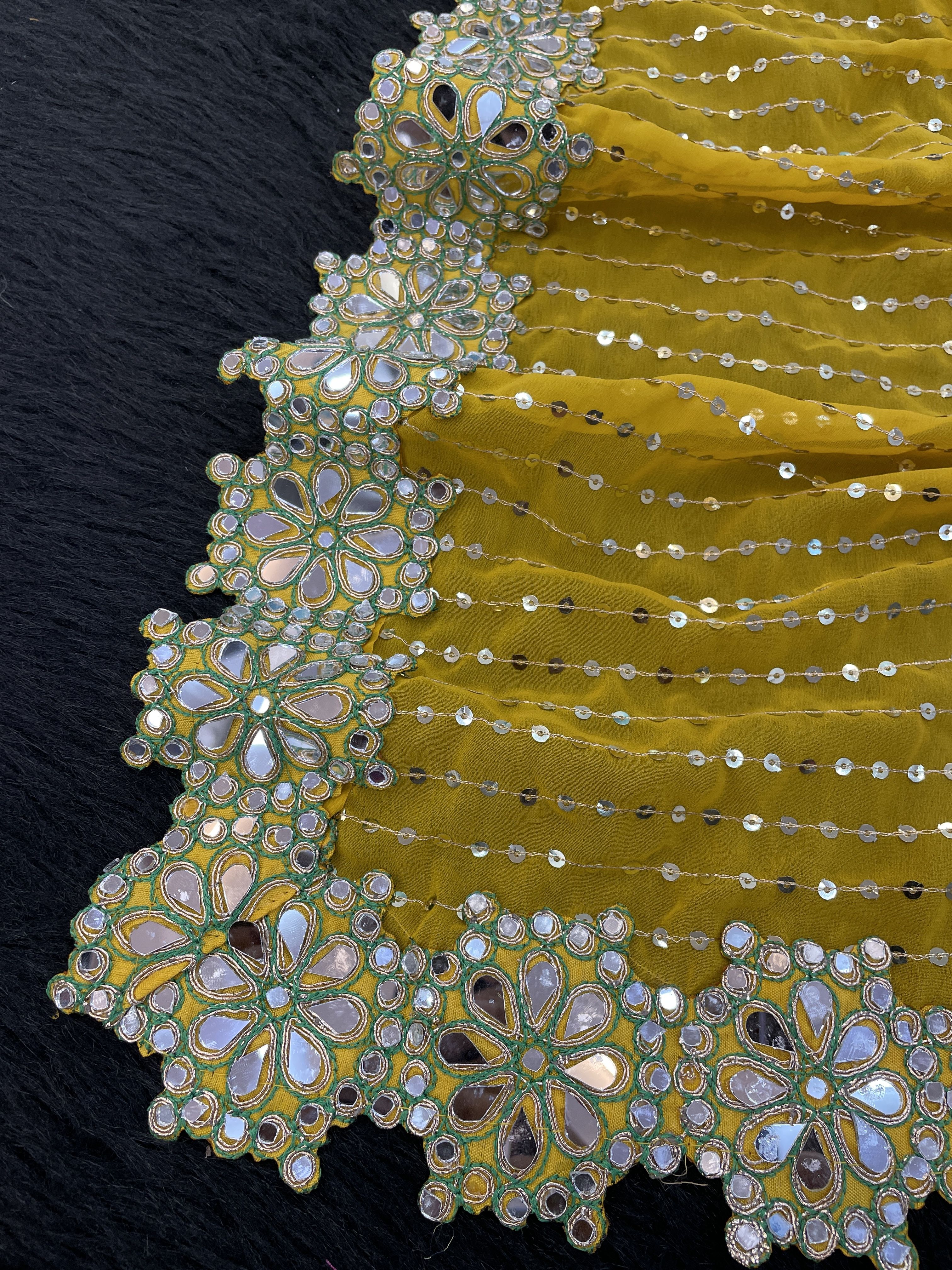 Yellow Georgette Saree with Mirror and Sequin Work, view 8