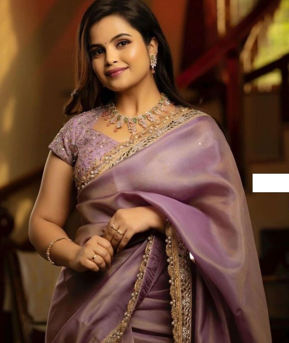 Onion Tissue Saree with Embroidered Detailing, view 7